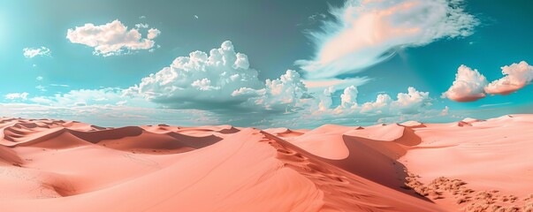pink sand desert dunes, cloudy sky, soft colors, peace silence quiet concept, nobody in the scene