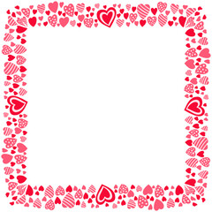 Hand drawn hearts border and frame on white background