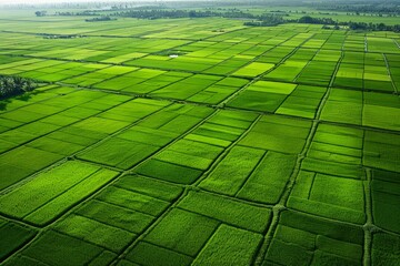 Aerial view of a vast green field stretching to the horizon - Powered by Adobe