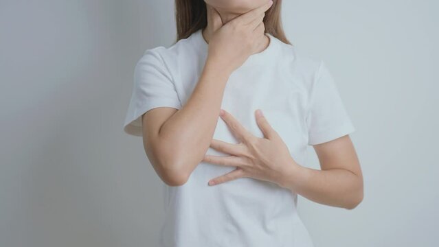 Gastroesophageal Reflux Disease or GERD, Acid reflux disease, Gastro Oesophageal or GORD and Dyspepsia concept. woman having Stomach ache and Esophageal pain due to Digestion system problem