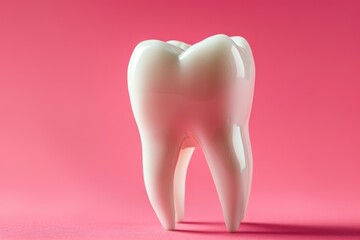 Pristine white tooth model against vibrant pink background symbolizing dental care