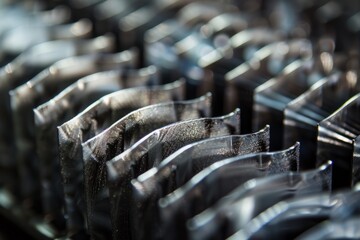Detailed close-up view of the keys of a typewriter, showcasing the intricate patterns and metallic textures with sharp details - obrazy, fototapety, plakaty