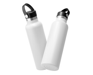 Blank White Hydro Flasks Dew Bottle, Sport Water Bottle Packaging Isolated On Transparent Background, Prepared For Mockup, 3D Render.