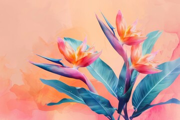 With delicate brushwork, a Bird of Paradise unfurls in watercolor, its fiery orange and electric blue hues blending harmoniously. The flower exudes a sense of tropical splendor and natural elegance.