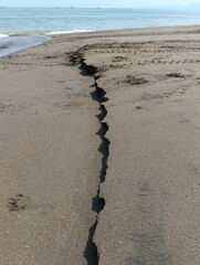 footprints on the beach. Nature tropical sea