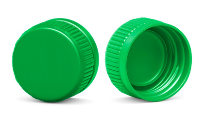 Green plastic bottle caps, transparent background