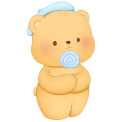 teddy bear with blue canny