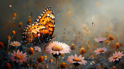 Butterfly on the flower paintings that look real,
Butterfly photo in the foliage
