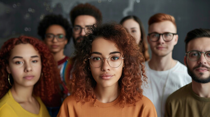 photo of latin people men and women, with glasses. 