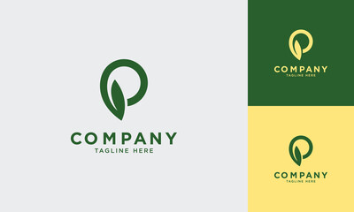 P initial with leaf logo template vector design
