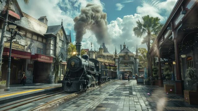 Animation big amusement park. seamless 4k video looping background. generated with ai	