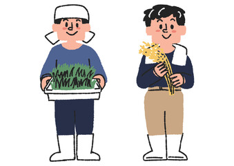 お米を作っている農家の人物セット