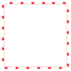 Hand drawn hearts border and frame on white background