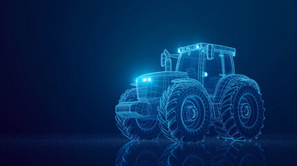 Farm tractor in a blueprint wireframe style. IoT technology in agricultural.