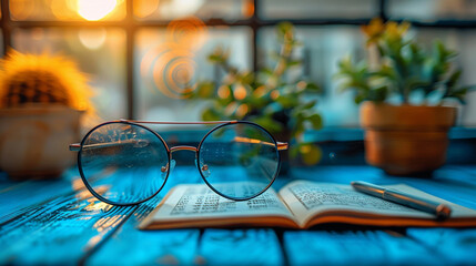 Glasses Resting on Open Book