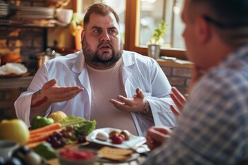 A man in a white shirt is talking to another man, engaging in a conversation in a professional setting