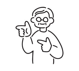 指差しポーズをするシニア男性のイラスト