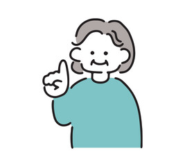 指差しポーズをするシニア女性のイラスト