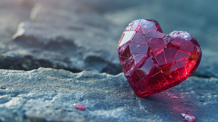 Valentine's day background. Red heart on the stone, illustration