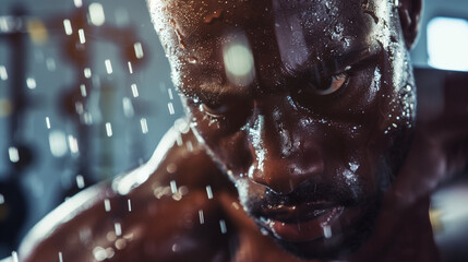 Intense Close-up of Sweaty Athlete Training