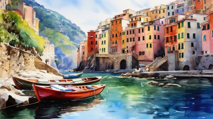 Peaceful fishing village riomaggiore cliffside colorful buildings cinque terre coast. Italian mediterranean europe