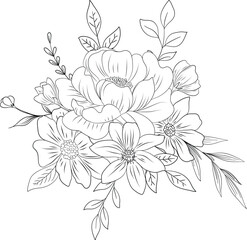 sketch of flowers and leaves, beautiful flower bouquet