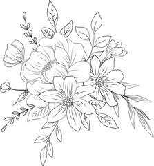 sketch of flowers and leaves, beautiful flower bouquet