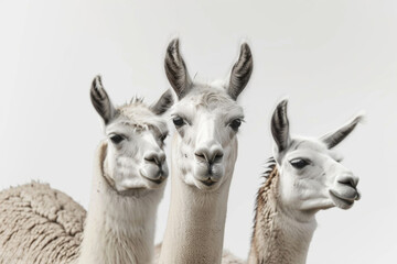 Three llamas standing tall, serene
