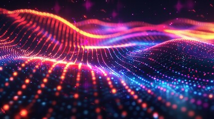 3d rendering of futuristic abstract glowing particles in cyberspace with depth of field