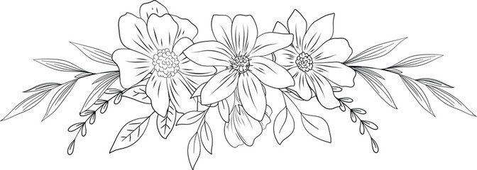 sketch of flowers and leaves, beautiful flower bouquet