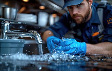 The plumber sets up the automated system of water supply