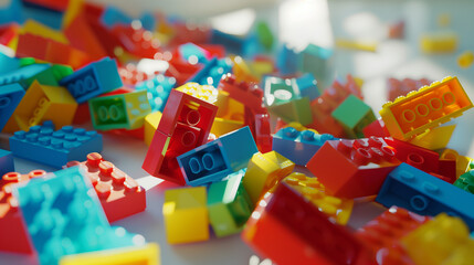 Colorful Plastic Building Blocks Scattered on White Surface