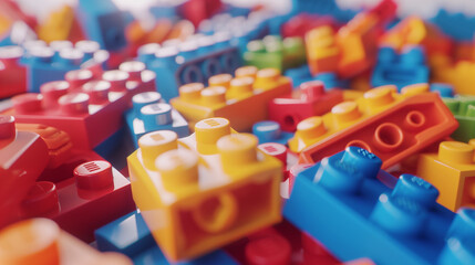 Colorful Plastic Building Blocks Scattered on White Surface