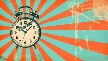 A retro style illustration of an alarm clock time change concept. Fall back concept vector illustration.