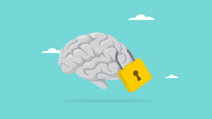 human brain with fixed mindset with the concept of locked human brain vector illustration