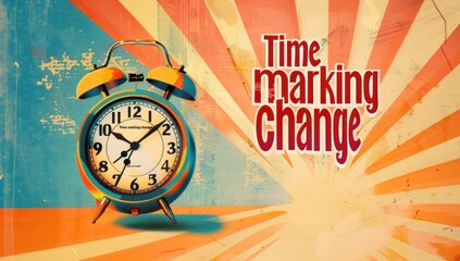 A retro style illustration of an alarm clock time change concept. Fall back concept vector illustration.