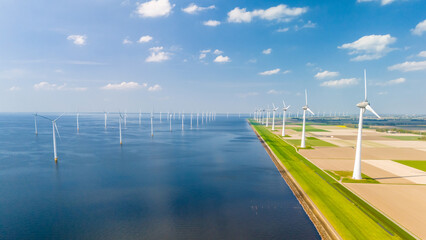 A mesmerizing overhead view captures the graceful dance of windmill turbines in a vast oceanic wind...