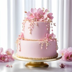 Pink Wedding Cake with Gemstone Accents, Wedding cake design with flowers. pink wedding cake adorned with delicate flowers. Pink color Luxurious Wedding Cake Design nice background