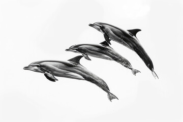 Three dolphins leaping in unison