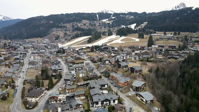 Ski Resort Les Gets, France in a middle of snowless winter season