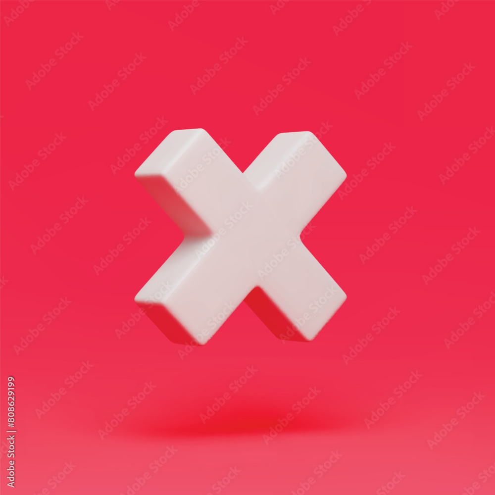 Fototapete 3d realistic white wrong check rotating mark sign on red. no or incorrect check mark. disapprove or 