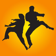 TWO ADULT PERFOMING MARTIAL ART SILAT SILHOUETTE