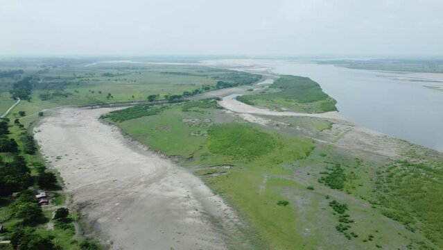 Drone view shot of asian largest river island majuli  Island.