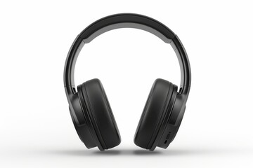 Sleek black over-ear wireless headphones, isolated on a white backdrop, symbolizing modern technology and mobile audio experience