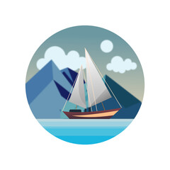 FLAT DESIGN 6 SHIP OR BOAT ILLUSTRATION IN THE CIRCLE