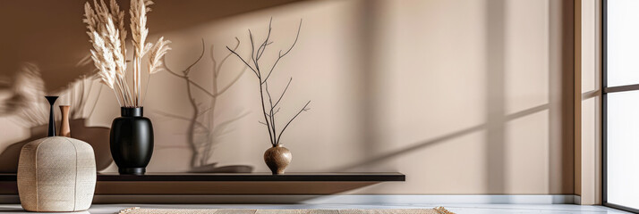Chic minimalist interiors with elegant furniture and natural window lighting. Interior design...
