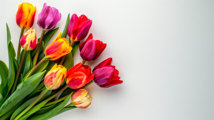 Obraz premium Beautiful bouquet of tulips, for a gift, mother's day, women's day, valentine, spring time, copy space