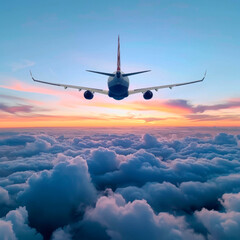 Obraz premium Passenger airplane in full flight above the clouds.