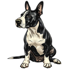 Clipart illustration of a bull terrier dog breed on a white background. Suitable for crafting and digital design projects.[A-0002] - obrazy, fototapety, plakaty