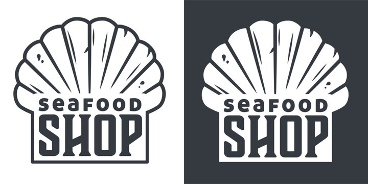 Nautical logo for seafood shop, marine shell design in white and black
